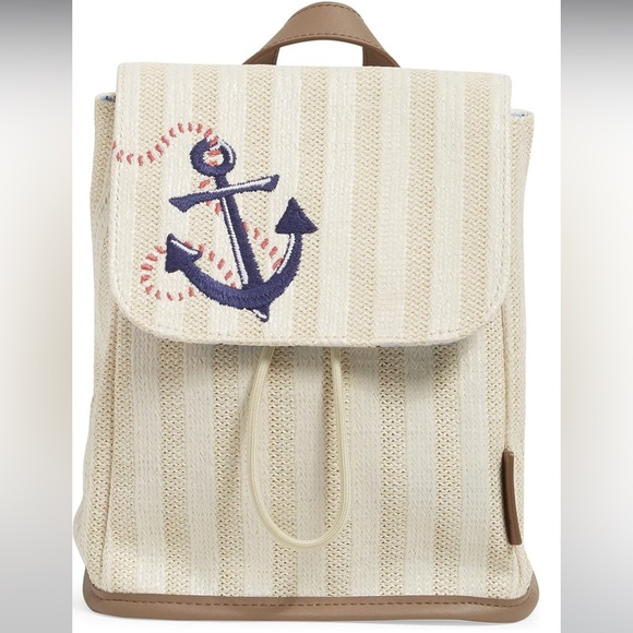Vera Bradley Straw Mini Backpack Purse Regatta Anchor NWT Never Used - Picture 1 of 3
